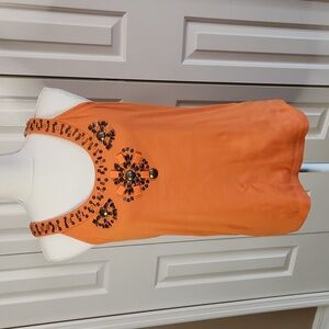 Raffaella, beautiful Women's Orange tank with beaded neckline, medium